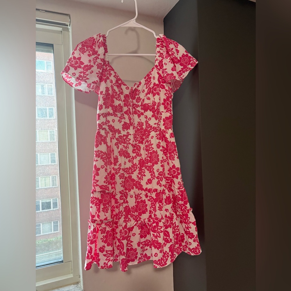 Francesca’s Pink and White Flutter Sleeve Sundress